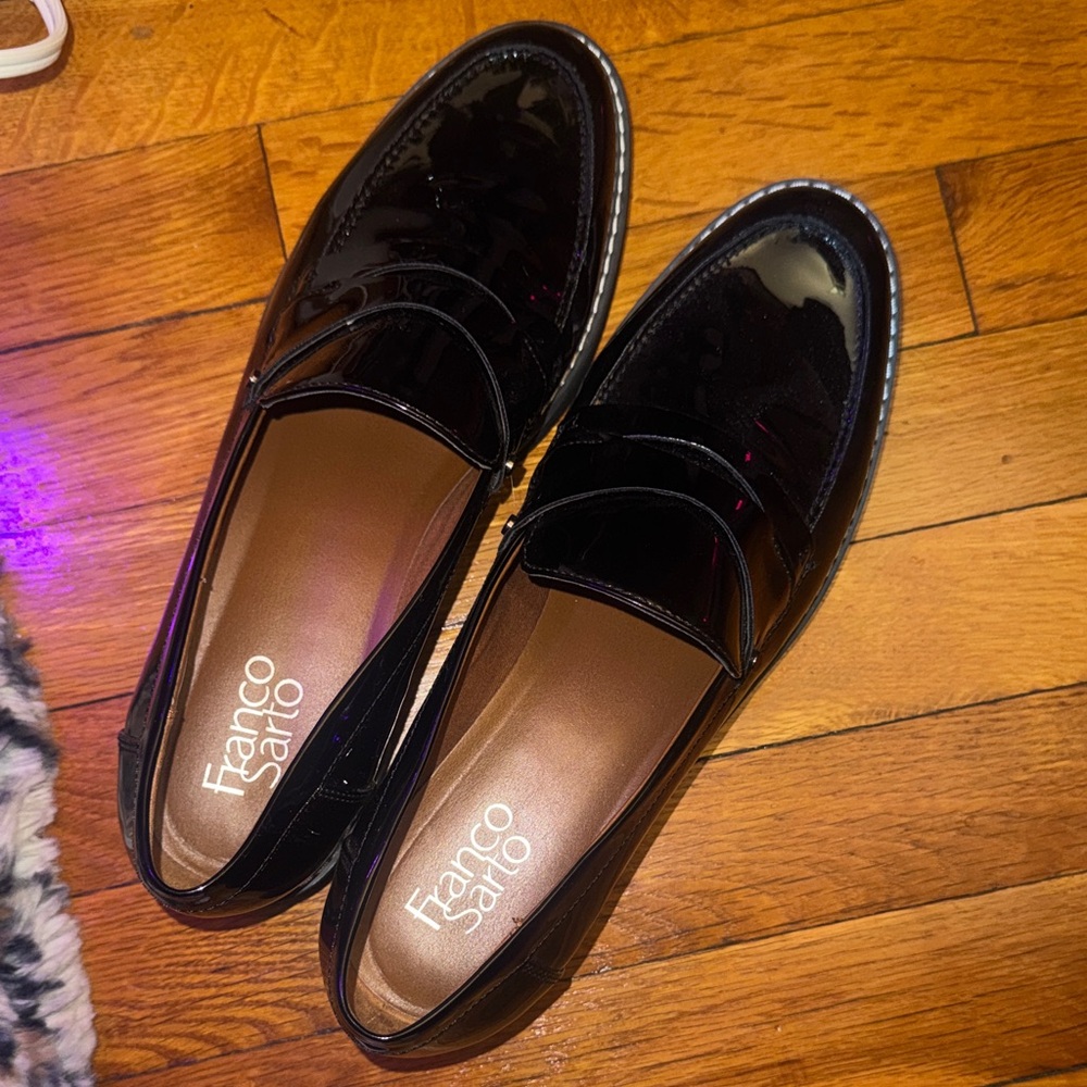 Franco Sarto Cassandra Black Patent Leather Penny Loafers 9.5